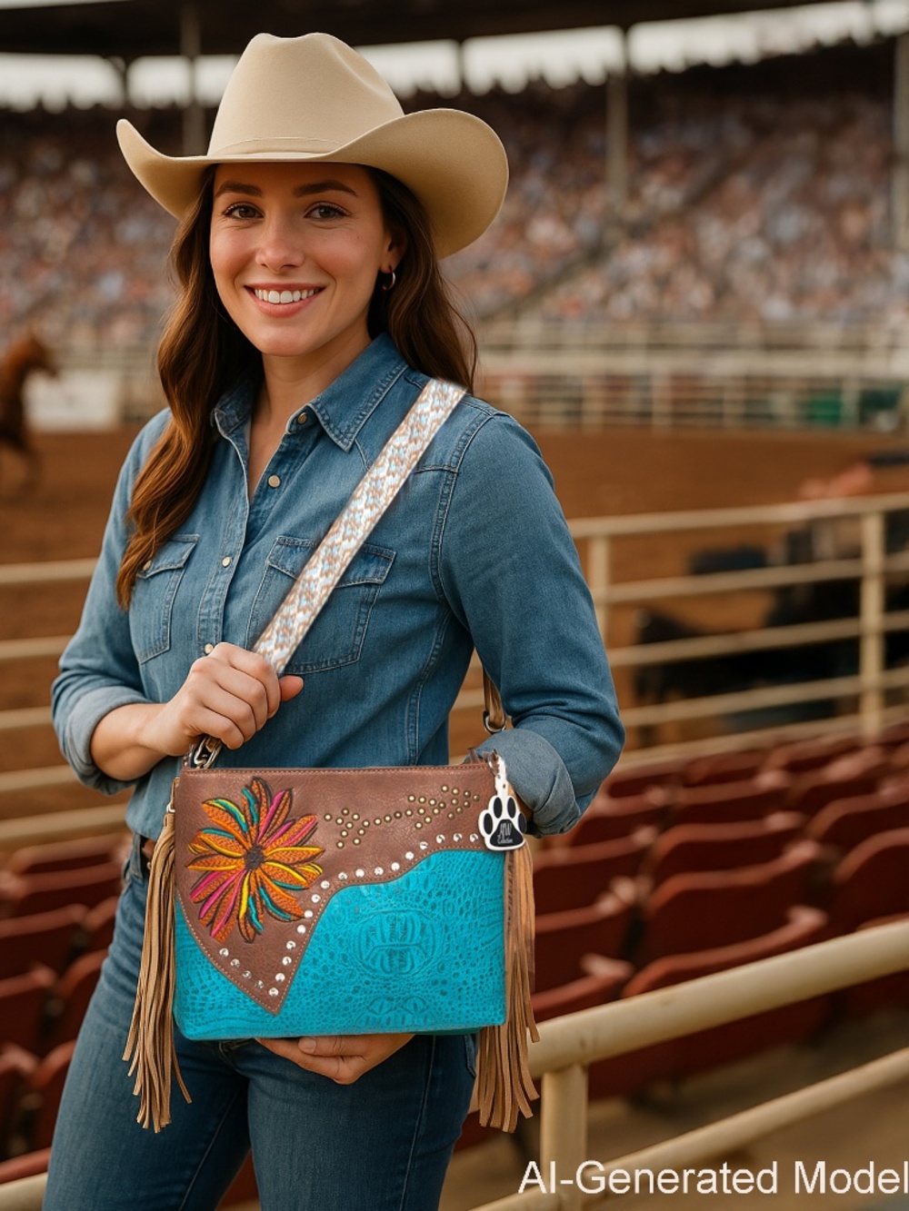 Western Fringe Crossbody Purse Flower Vegan Boho Bags Women Cowgirl Handbags